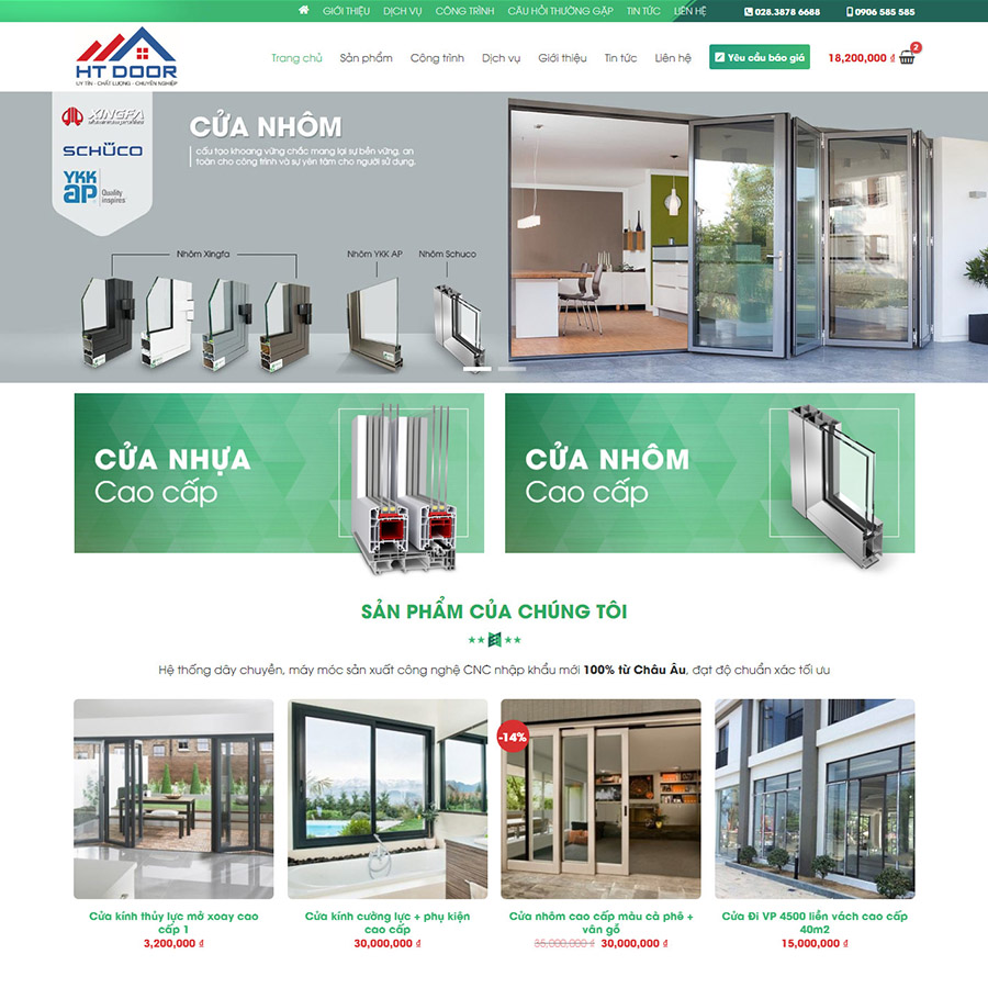 Theme wordpress flatsome bán cửa nhôm 01